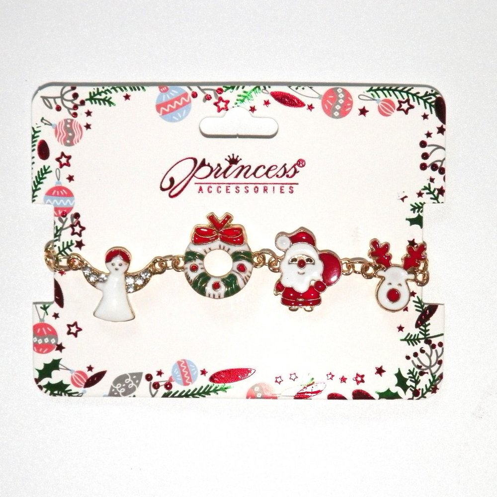 Gold Christmas Charm Bracelet Santa Reindeer